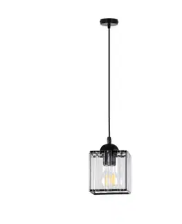 Závěsná lampa Glassia černá 1X40 E27 černé stínidlo + čiré krystaly