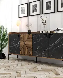 Konzolový stolek Venedik - Walnut, Black Marble