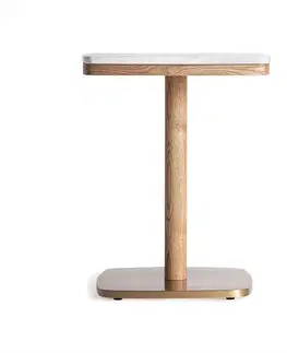 Estila Luxusní příruční stolek Barris v art deco stylu s hnědou dřevěnou podstavou a šedou terrazzo deskou 54 cm