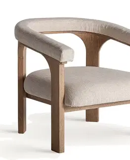 Estila Luxusní art deco masivní hnědé křeslo Rarin s čalouněním a béžovým textilním potahem 80 cm