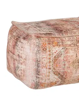 Estila Stylová etno taburetka Imre Orange s oranžovým čalouněním s detailním ornamentálním zdobením 75cm