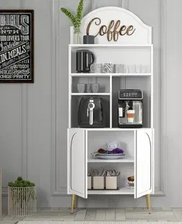Coffee Bar Cabinet Lyon 80 - White, Gold