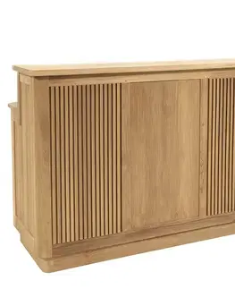 Estila Luxusní art deco barový pult Riga z masivního teakového dřeva ve světle hnědé barvě s vertikálním lamelovým zdobením 156 cm