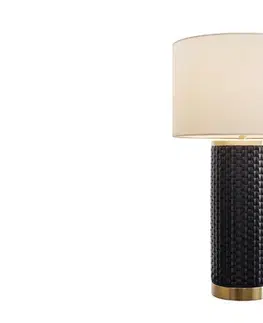 Estila Designová art deco stolní lampa Draconia s černou reliéfní keramickou nohou a bílým stínítkem se zlatým akcentem 70 cm