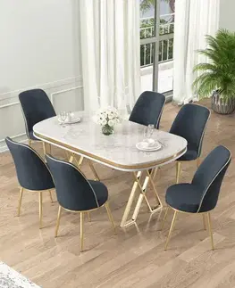 Dining Table & Chairs Set (7 Pieces) Lai - White, Gold, Anthracite