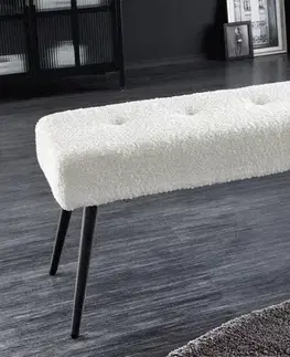 Estila Moderní buklé čalouněná lavice Soreli s bílým potahem s dekorativním prošíváním 100 cm