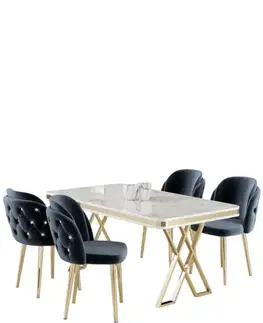 Dining Table & Chairs Set (5 Pieces) Rigel - White, Gold, Anthracite