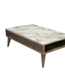 Konferenční stolek Mila White Marble and Walnut