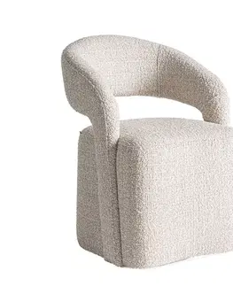 Estila Luxusní art deco čalouněné béžové atypické křeslo Ziria s žinylkovým buklé potahem 82 cm