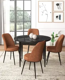 Dining Table & Chairs Set (5 Pieces) Tor - Black Marble, Tile Red