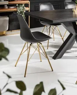 Estila Art-deco černá jídelní židle Scandinavia z eko kůže s kovovými nožičkami ve zlaté barvě 85cm