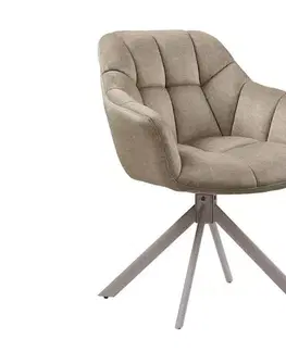 Estila Moderní otočná jídelní židle Mariposa s béžovým sametovým čalouněním a kovovými nohama v odstínu greige 64 cm