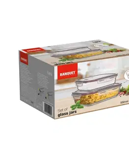 Banquet Sada skleněných dóz s víčkem Lora, bordó, 2 ks
