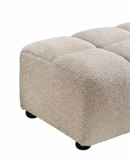 Estila Designová moderní obdélníková taburetka Yang s buklé potahem ve světlé béžové barvě s hlubokým prošíváním 100 cm