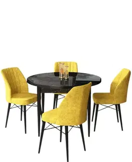 Dining Table & Chairs Set (5 Pieces) Rox - Black Marble, Mustard