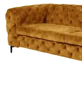 Estila Luxusní třímístná chesterfield sedačka Modern Barock se sametovým potahem s prošíváním v hořčičné barvě s nožičkami 235 cm