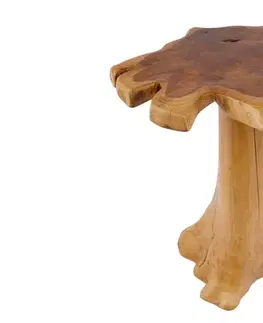 Estila Designový etno hnědý masivní asymetrický příruční stolek Root z teakového dřeva 60 cm