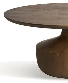 Estila Luxusní koloniální kulatý masivní konferenční stolek Milar v hnědé barvě s atypickou geometrickou oblou nohou 90 cm