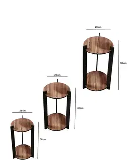 Wooden Plant Stand Flower Desk Round - Walnut