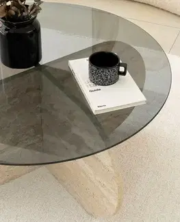 Konferenční stolek Bubble Travertine s tmavým sklem
