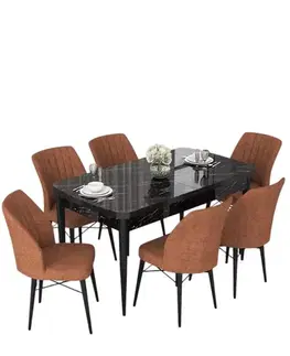 Extendable Dining Table & Chairs Set (7 Pieces) Nef - Black Marble, Tile Red