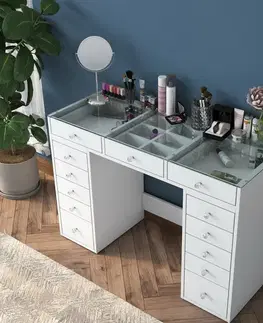 Kosmetický stůl Grace White se skleněnou deskou