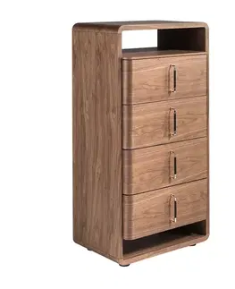 Estila Luxusní moderní vysoká komoda Vita Naturale se čtyřmi šuplíky a policí v ořechovém hnědém provedení 117 cm
