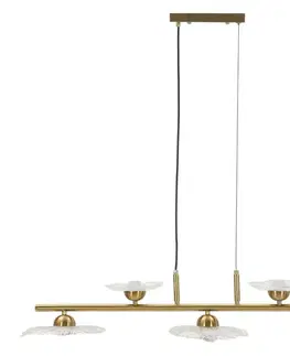 Estila Designový glamour zlatý lustr Padma na pět žárovek s transparentními skleněnými květy a kovovou konstrukcí 100 cm