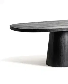 Estila Luxusní art deco černý masivní oválný jídelní stůl Jerisad s mohutnou oblou nohou 250 cm