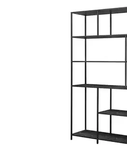 Estila Industriální regál Industria Marble s policemi s mramorovým designem v antracitové černé barvě 185 cm