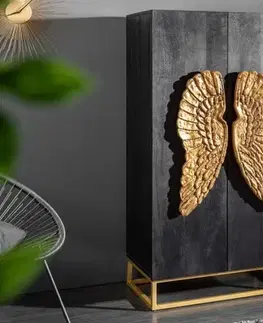 Estila Art-deco šatní skříň Seraphic s andělskými křídly z masivního dřeva 140cm