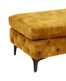 Estila Štýlová chesterfield horčicová žltá čalúnená taburetka Modern Barock s prešívaným poťahom a čiernymi kovovými nožičkami 92 cm