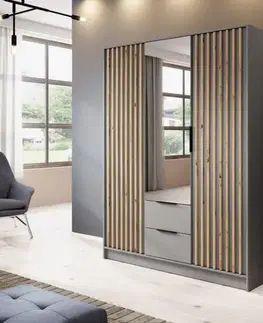 ArtPS Šatní skříň KELLY 3D se zrcadlem | šedá