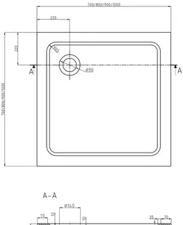 MEXEN Flat sprchová vanička čtvercová slim 70 x 70, černá 40707070