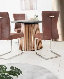 Estila Moderní kožená hnědá jídelní konzolová židle Samson s čalouněním a kovovou U podstavou bez opěrek 95 cm
