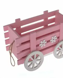 Jarní dekorace dřevěný box Vůz, růžová, 31 x 15 x 20 cm