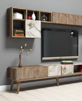 TV stěna / Sestava pod TV Milan - Walnut, White Marble
