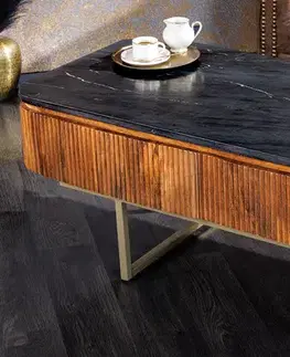Estila Designový art deco konferenční stolek z mangového dřeva z kolekce Gatsby s mramorovým designem 110 cm