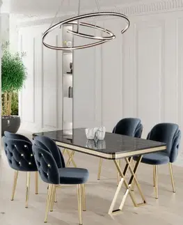 Dining Table & Chairs Set (5 Pieces) Rigel - Black Marble, Gold, Anthracite
