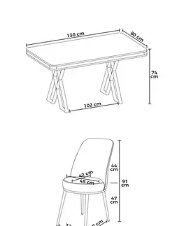 Dining Table & Chairs Set (5 Pieces) Vals - White, Gold, Grey
