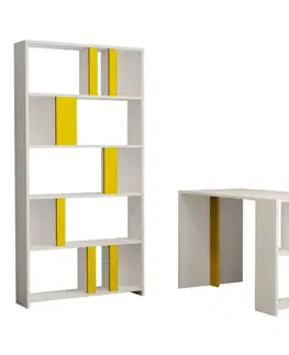 Psací stůl s knihovnou Lima - White, Yellow