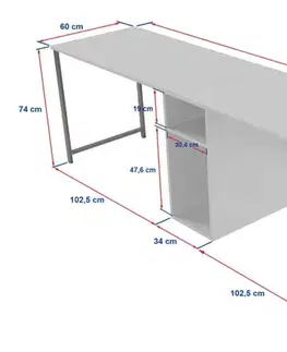 Psací stůl Twin Study Desk - Freesia Marble, Black