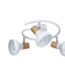 Spirálová stropní lampa kovová bílá + dřevěná 3E14 Puerto
