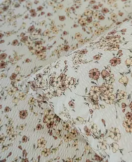Kvalitex Krepové povlečení Kvítí béžová, 200 x 200 cm, 2 ks 70 x 90 cm
