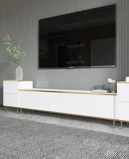 Televizní stolek se skříňkami Imej White and Gold