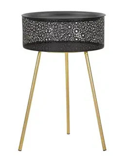 Estila Designový glamour černý příruční stolek Noir s úložným prostorem se zlatými nožičkami 65 cm