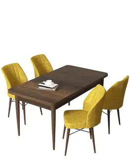 Dining Table & Chairs Set (5 Pieces) Arp - Baroque, Mustard