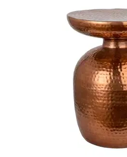 Estila Moderní kulatý měděný příruční stolek se stojanem na deštníky Siliguri s tepaným povrchem 36cm