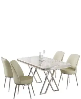 Dining Table & Chairs Set (5 Pieces) Vals - White, Chrome, Cream