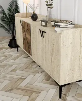 Konzolový stolek Venedik - Walnut, Travertine